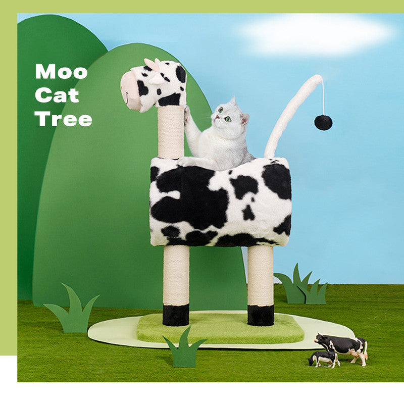 Cow Cat Tree Scratching Post Scratcher Tower Condo House Hanging Toys 86cm Condition: Brand New - Paws & Palettes