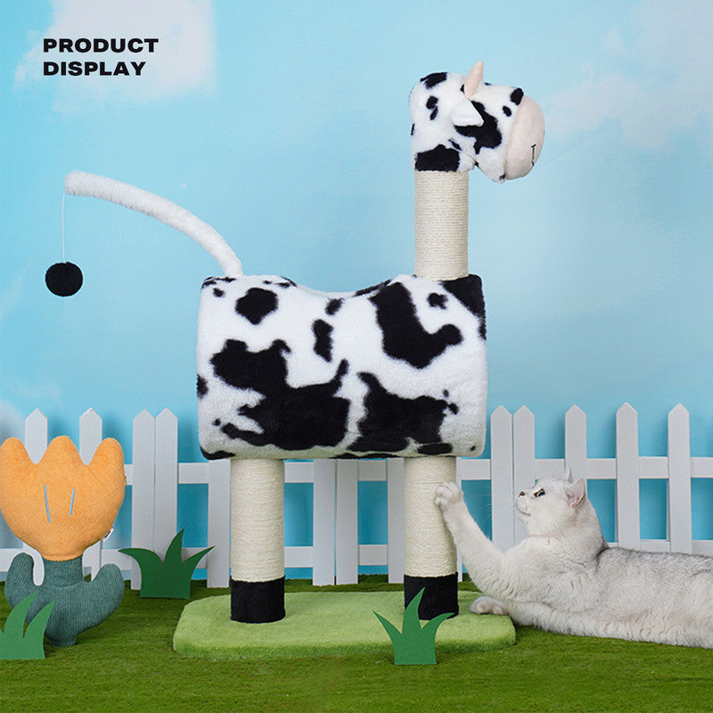 Cow Cat Tree Scratching Post Scratcher Tower Condo House Hanging Toys 86cm Condition: Brand New - Paws & Palettes