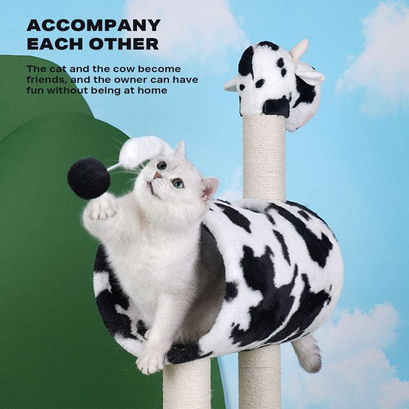 Cow Cat Tree Scratching Post Scratcher Tower Condo House Hanging Toys 86cm Condition: Brand New - Paws & Palettes