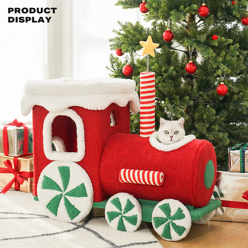 Christmas Gift Train Cat Tree Cat nest Integrated Cat Nest Toy Scratching Post - Paws & Palettes