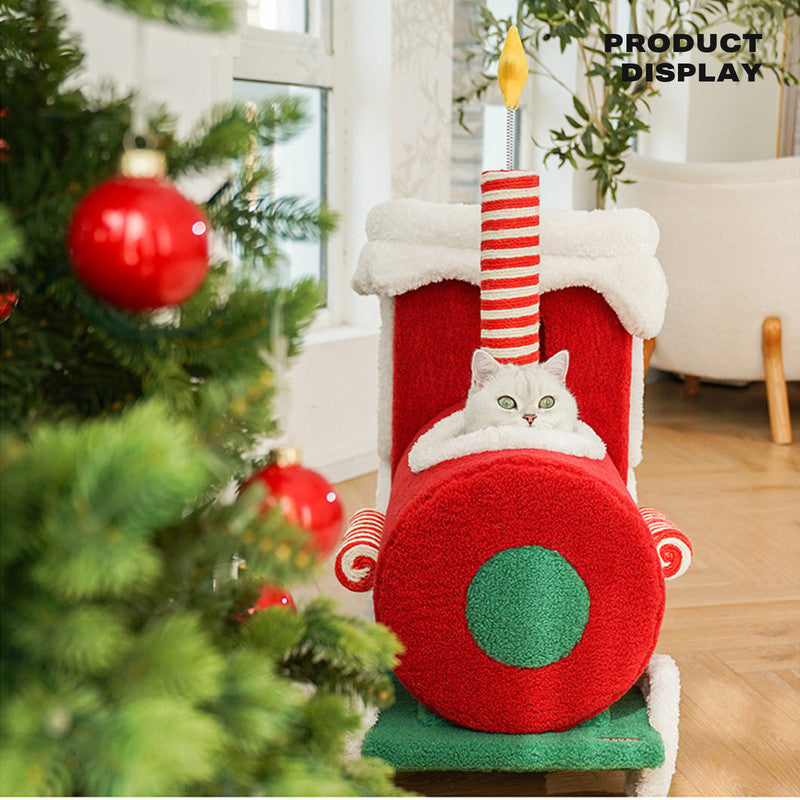 Christmas Gift Train Cat Tree Cat nest Integrated Cat Nest Toy Scratching Post - Paws & Palettes