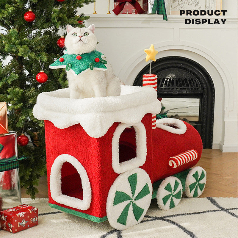 Christmas Gift Train Cat Tree Cat nest Integrated Cat Nest Toy Scratching Post - Paws & Palettes