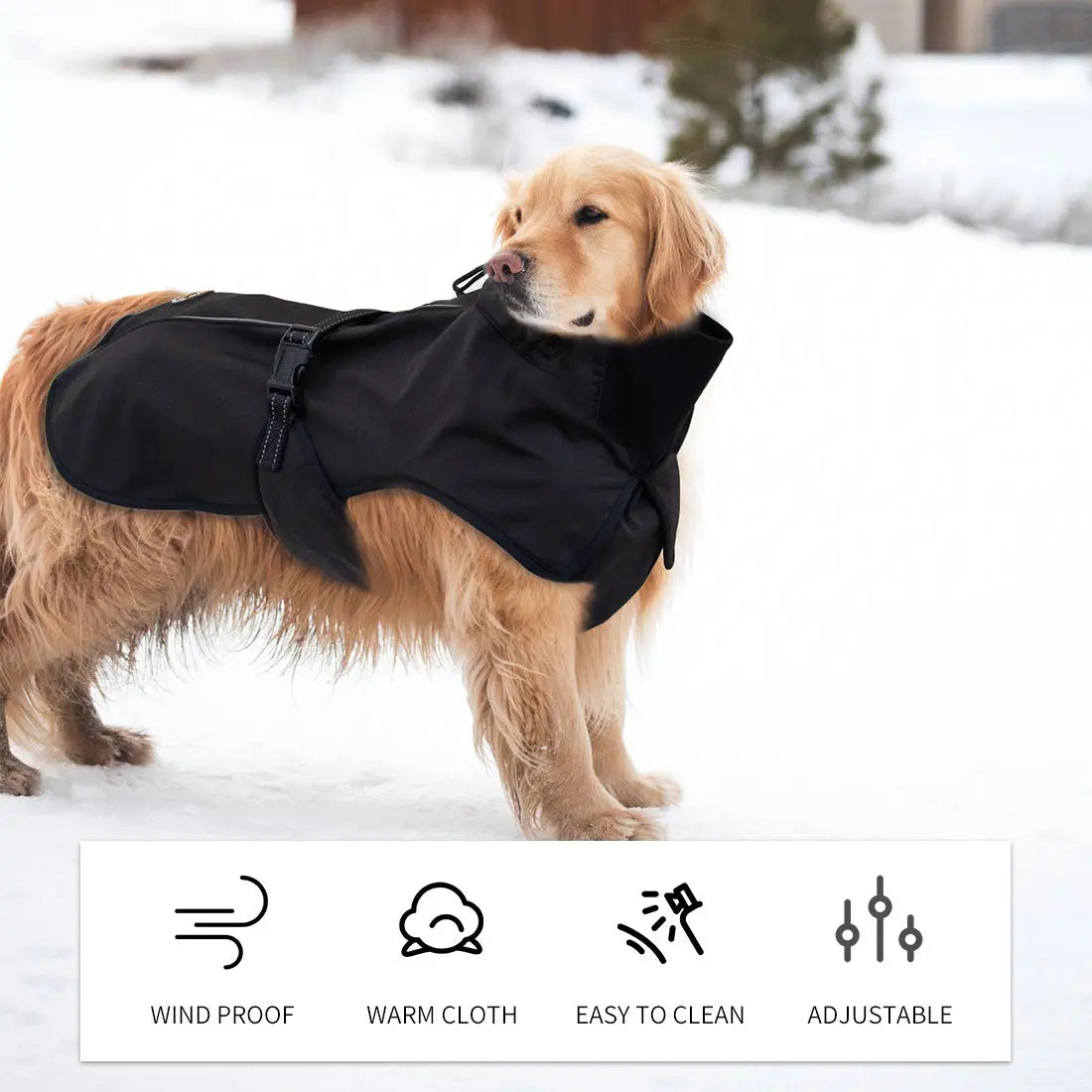 Pet Dog Raincoat Poncho Jacket Windbreaker Waterproof Clothes with Harness Hole-S-Black - Paws & Palettes