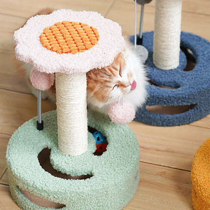 Avocado Interactive Cat Scratching Post with Playful Ball Toys, Flower Design - 35cm Height, 26cm Base Paws & Palettes