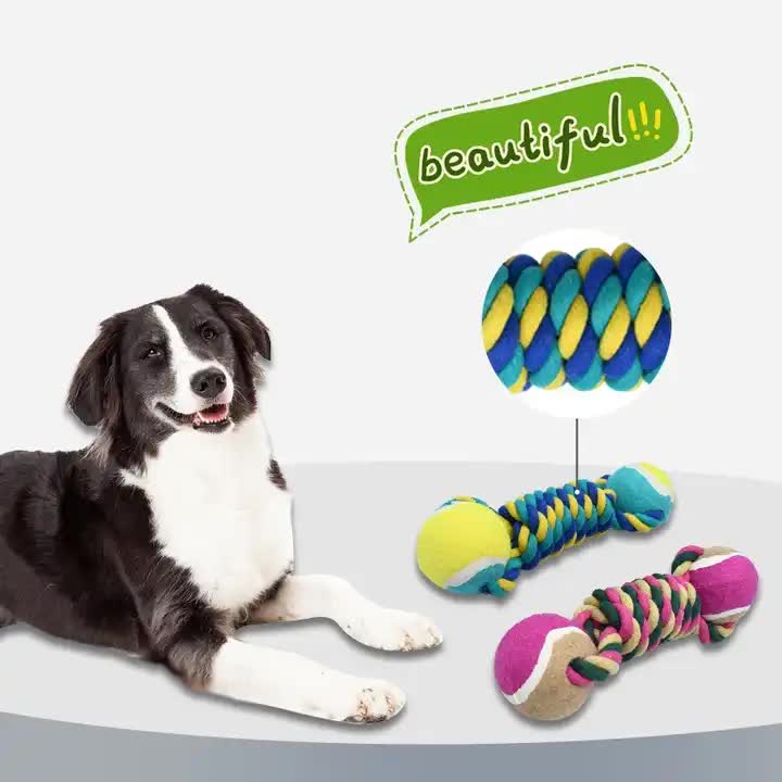 2 PCS Rose Red Durable Cotton Rope and Tennis Ball Dog Toy Set - Chew Resistant Tug Toys with Rope Dumbbell - Perfect for Dogs of All Sizes Paws & Palettes