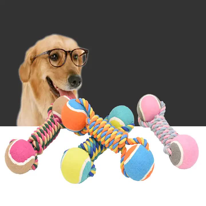 2 PCS Rose Red Durable Cotton Rope and Tennis Ball Dog Toy Set - Chew Resistant Tug Toys with Rope Dumbbell - Perfect for Dogs of All Sizes Paws & Palettes