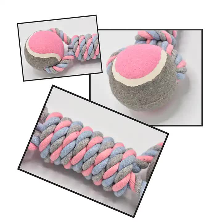 2 PCS Rose Red Durable Cotton Rope and Tennis Ball Dog Toy Set - Chew Resistant Tug Toys with Rope Dumbbell - Perfect for Dogs of All Sizes Paws & Palettes