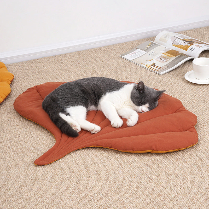 1 Pcs Yellow Leaf-Shaped Pet Sleeping Mat - Durable Dog Floor Pad & Cat Bed for Sleeping and Playtime Paws & Palettes