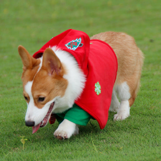 Christmas Dog Costume - Festive Hooded Cape & Green Jumpsuit Outfit Various Sizes.