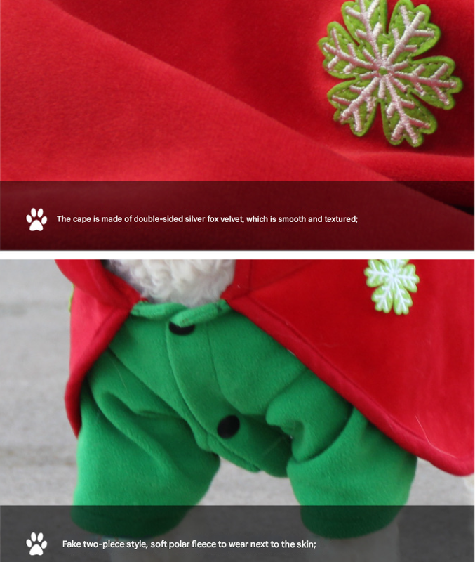 Christmas Dog Costume - Festive Hooded Cape & Green Jumpsuit Outfit Various Sizes.