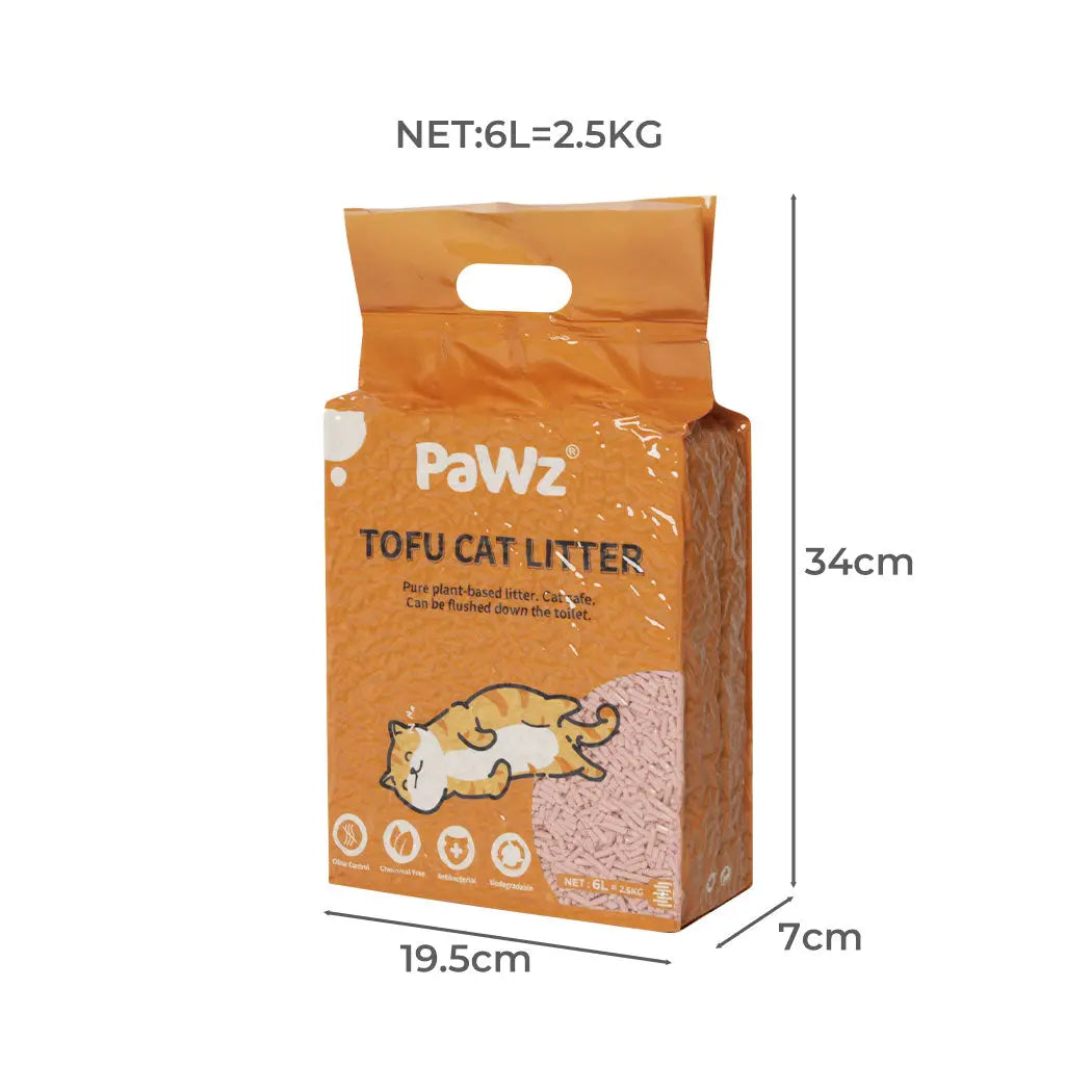 PaWz 2.5kg Tofu Cat Litter Clumping Peach 6 Bags - Paws & Palettes