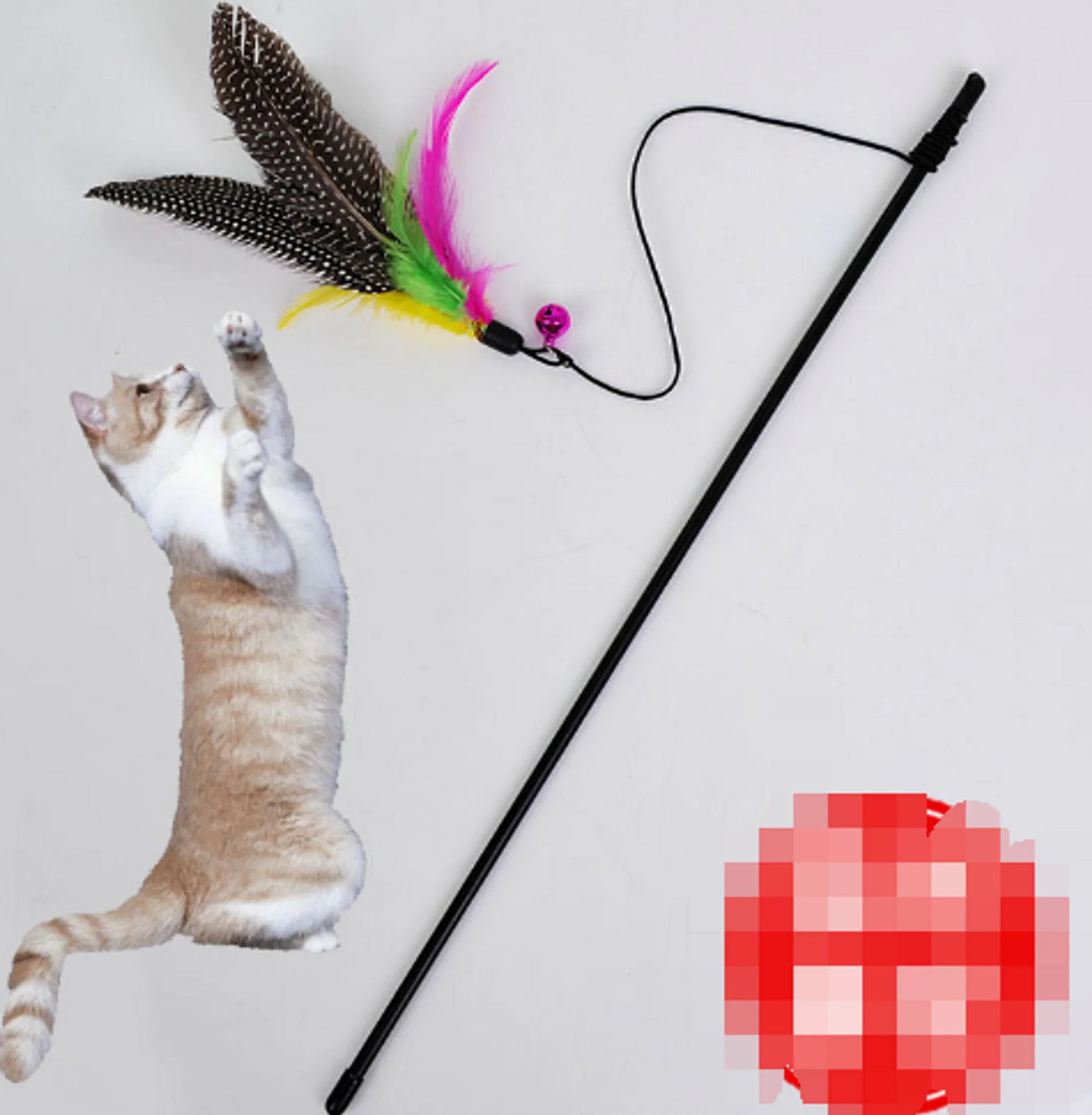 Funny Kitten Cat Teaser Interactive Toy Rod with Bell and Feather - Paws & Palettes